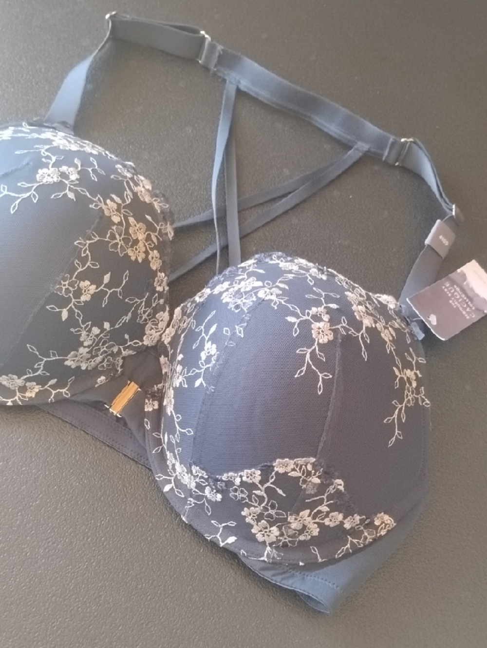 Cacique Blue Embroidered Push-Up Bra with Crisscross Straps - Picture 11 of 11